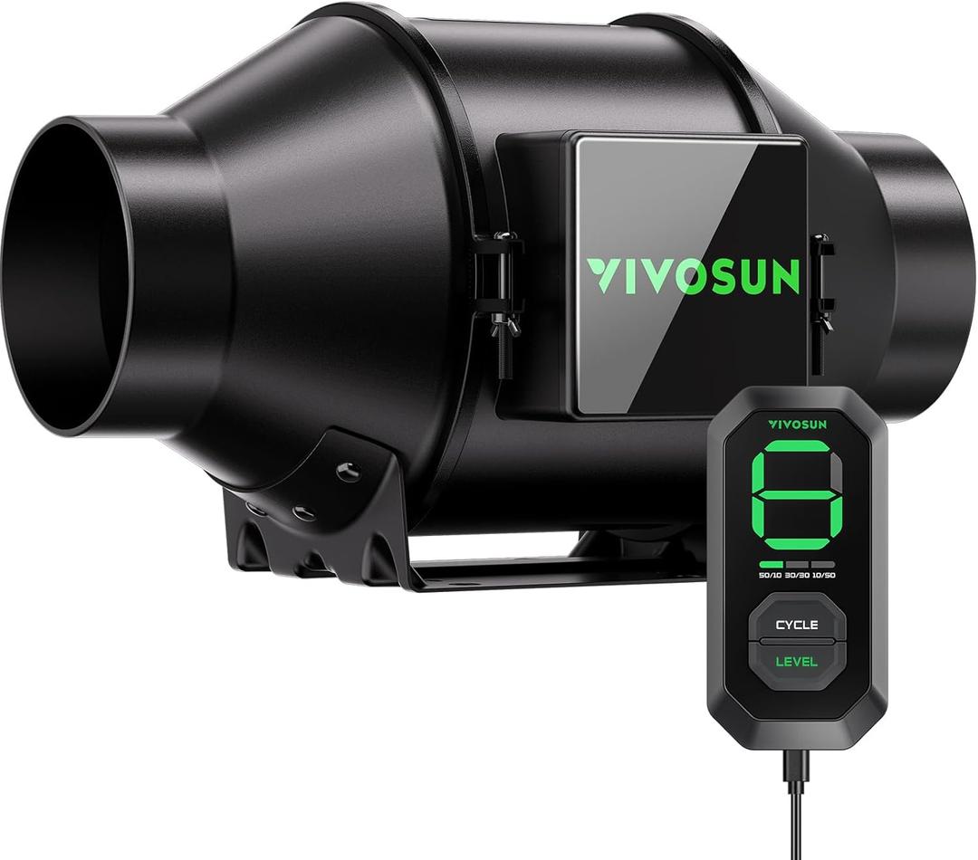 VIVOSUN G4 4" Inline Duct Fan with E12 Controller & 3 Modes, AeroZesh Grow Tent Ventilation, 195 CFM EC Motor, Programmable Exhaust Fan for Hydroponics, Heating/Cooling, and Workshop Usage