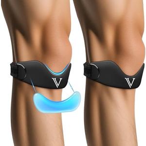 Silicone Patellar Tendon Support Strap 2-Pack, Knee Brace for Women Men, Adjustable Non-Slip Patella Band Support (Black). no size