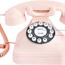 TelPal Corded Pink Retro Landline Home Phone, Basic Pink Decorative Analog Telephone Set, Senior Phone for Home/Office/Hotel
