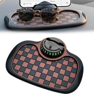 3-in-1 Car Dashboard Anti-Slip Mat, 360 Rotatable Phone Holder with Temporary Parking Number, Universal Fit Non-Slip Pad for Car/SUV, Washable Reusable (Brown, 1PC)