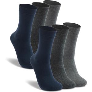 LIXIA Womens Thin Merino Wool Crew Socks Warm Breathable Winter Boot Liners Cozy Thermal Casual for Dress Trousers (One Size, 6 Pairs - Dark Grey/Navy Blue/Grey)