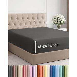 Extra Deep King Fitted Sheet - Hotel Luxury Single Fitted Sheet Only - Easily Fits 18 inch to 24 inch Mattress - Ultra Soft, Wrinkle & Fade Free w/Extra Deep Pockets - Breathable & Comfy - Charcoal