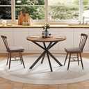 ChooChoo Round Dining Table for 2, Farmhouse Wood Kitchen Table, Circle Dinner Table for Kitchen & Dining Room, Small Space, 31.5In, Walnut, 31.5 Inch Diameter