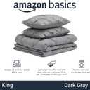 Amazon Basics Soft, Lightweight King Size Comforter Set, All-Season Down-Alternative 3-Piece Bedding Set, Pinch Pleat Design with Piped Edges, Dark Grey