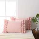 Herside Pink Ruffle King Size Pillowcase Set of 2,Chic Ruffle Pillow Sham,20x36 inches Pillow Covers,French Country Vintage Ruffled Pillowcases 2 Pack,Ultra Soft Microfiber(Pink,King)