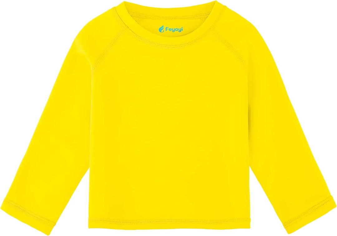 Unisex Baby Rash Guard Shirts SPF Toddler Long Sleeve Swim Shirt | UPF 50+ Rashguard,Neon Color Enhance Visibility,Raglan Sleeve,Tagless,for Swimming Ourdoor Activity,3 Months to 4 Years (Yellow)