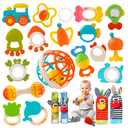 Baby Rattles 0-6 Months,Infant Sensory Teething Toys Set for 3-6 Months with Wrist Socks,Learning Developmental Toys,Perfect Baby Gift for 6-12 Months Newborn Boys Girls (Orange Rattle Set)