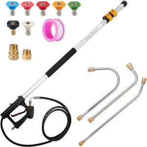 14Ft. Telescoping Pressure Washer Wand,Pressure Washer Extension Wand with 5 Piece Quick Connect Nozzle KitGutter Cleaner Attachment and 5 Spray Nozzle Tips (FT14)