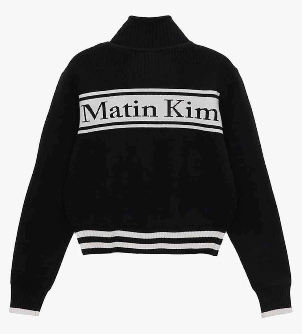 Matin Kim, Spell Point Stripe Wool Blended Knit Cardigan, Medium, Black