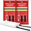 2 x Emergency Fire Blanket, Flame Retardant Fire Blankets Emergency for Home, Kitchen, Car, Office, Grill (Fiberglass-2pack)