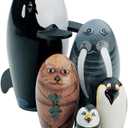 Bits and Pieces - "Willy and Friends - Matryoshka Dolls - Wooden Russian Nesting Dolls - Sea Life Animal Figurines - Whale, Walrus, Penguin - Stacking Dolls Set of 5