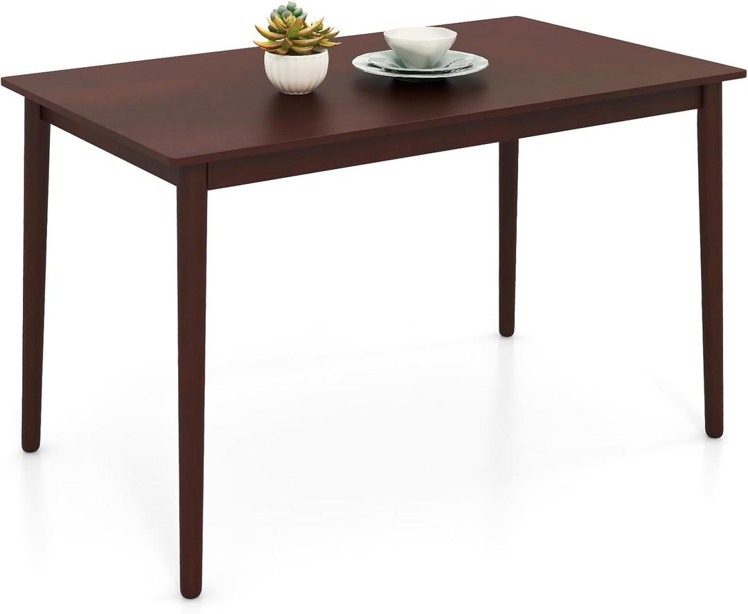 Giantex Dining Table for 4, Rectangular Kitchen Table, Mid Century Modern Dining Table with Rubber Wood Legs, 48 Inch Dinette Table for Kitchen, Dining Room, Living Room, Apartment, Brown