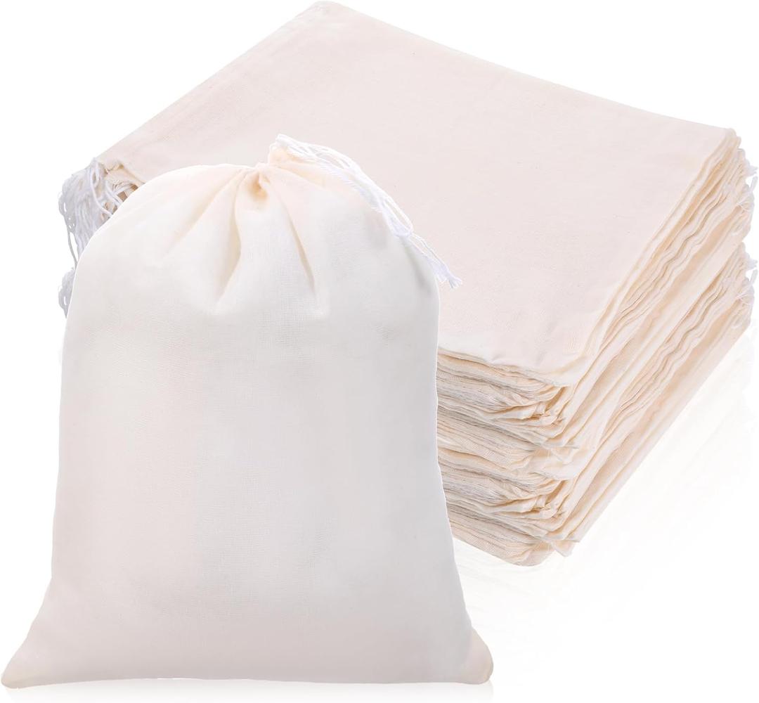 SHENLIU 100 Pieces Drawstring Cotton Bags Muslin Bags for Storage, 8 x 10 Inches Multipurpose Sachet Pouch for Tea Jewelry Wedding Party Favors Storage Home Supplies Beige