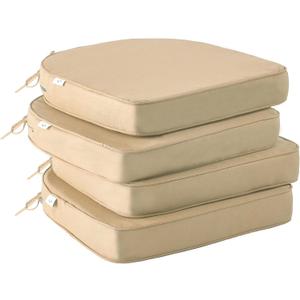 Outdoor Chair Cushions Set of 4, Waterproof Outdoor Seat Cushions for Patio Furniture, Patio Chair Cushion with Handle and Ties, Round Out Door Chair Pads,19" x 19" x 3", Beige