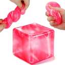 4 x Ice Cube Squishy, Slow Rising Square Shape Stress Balls for Adults(Pink) | Ice Cube Fidget Toys for Adults Sensory Toy for Anxiety Relief ADHD Office School Stocking Stuffer Classroom Prizes Gifts