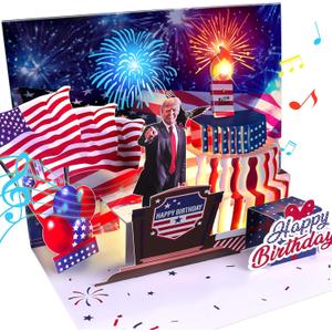 Birthday Card, Musical Pop Up Greeting Cards w Light, Blow Out Candle & Play Happy B-day Music Pop Up Card, Greeting Cards Gifts for Him or Her (Birthday Song, Presidential Blessings & Surprise)