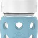 Lifefactory 8-Ounce Wide Neck Glass Baby Bottle with Protective Silicone Sleeve and Hard Sippy Spout, Denim (LG2221WDE4)