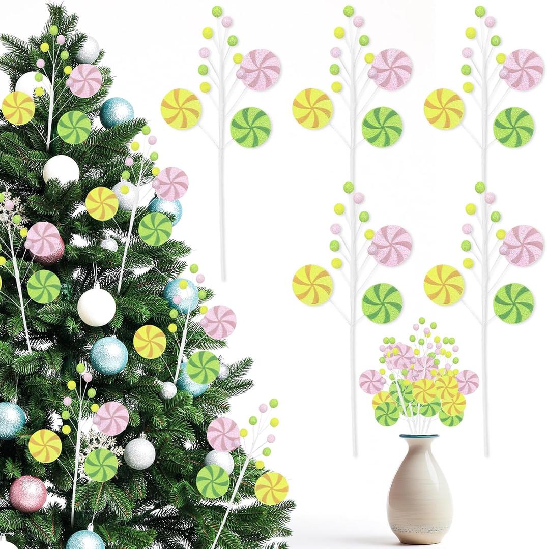 3 x 6 Pcs Pastel Christmas Tree Ball Picks 14.9 Inch Macaron Color Balls Ornaments for Christmas Tree Topper Xmas New Year Winter Holiday Wedding Home Decorations