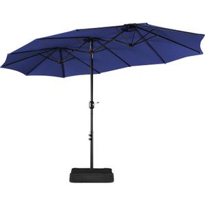 Yaheetech 13 ft Triple-size Patio Umbrella w/Base Included - Market Extra-Large Double Sided Umbrella - Twin-size Patio Parasol w/Easy Crank & 12 Strong Ribs & Ventilation Openings, Navy Blue