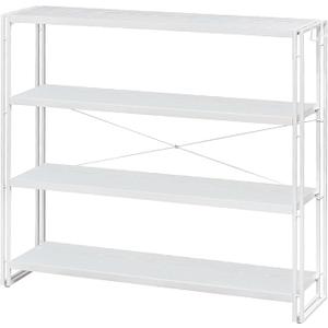 HCHQHS Bookshelf,4-Tier Industrial Bookcase,Rustic Wood and Metal Open Display Book Shelves Home Office,Bedroom Standing Shelf Unit,Horizontal Kitchen Shelf Organizer,Bathroom Storage Rack 47in, White 
