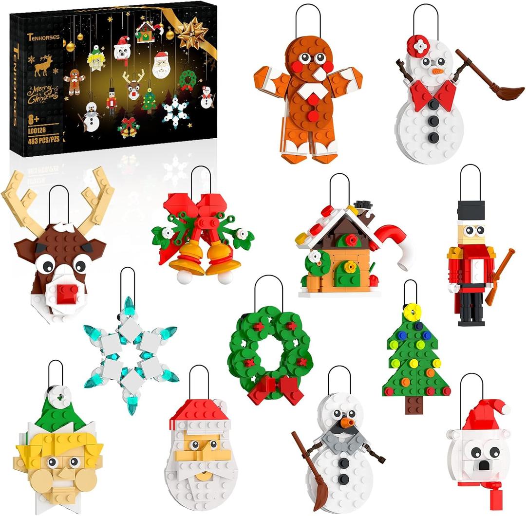 Nubee Christmas Ornaments Building Kit, Christmas Tree, Wreath, Santa, Snowman, Gingerbread, Reindeer, Nutcrackers, Snowflake 13-in-1. Stocking Stuffers Decor Toys Gifts for Boys Girls Kids.