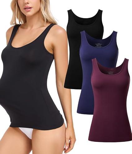 CF 3 Pack Women's Tank Tops Seamless Bamboo Rayon Square Neck Undershirts Sleeveless Tops for Ladies(Black & Dark Blue & Dark Grape Purple,L)