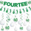 Gameza 40th Birthday Party Decorations, 14PCS Golf Birthday Banner Hanging Swirls Decoration Women Men, Glitter Fourtee Theme Bday Party Decor Supplies