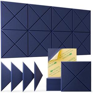 HEMRLY 12 pack Acoustic Panels Self-Adhesive, 12"X 12"X 0.4"Sound Proof Foam Panels, Square Acoustic Panels Sound Absorbing,Soundproof Wall Panels for Home Studio Office Game Room - Dark Blue