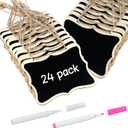 Uniclife 24 Pack Mini Chalkboard Signs for Food, Small Chalkboard Signs with Strings Chalk Markers & Replacement Stickers, Hanging Chalkboards Sign Reusable Wooden Food Labels for Party Buffet Wedding (Wavy)