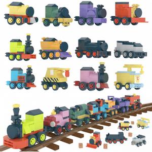 Party Favors for Kids - 12 Pack Trains Building Blocks Toy for Easter Gifts Goodie Bags Classroom Prizes Stocking Stuffers Building Set Valentines Day Birthday Gift for Boy Girl Ages 6-12+
