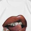 Women's Lip Graphic Oversized Tee Crew Neck Short Sleeve Drop Shoulder Hip Hop Shirts Streetwear (White, M)