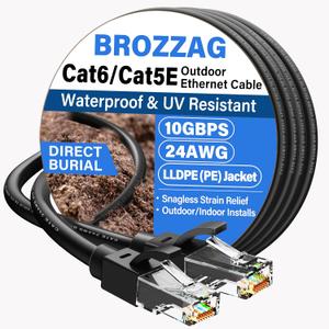2 x Cat 6 Outdoor Ethernet Cable 25ft, 24AWG 10Gbps LLDPE Direct Burial Network Cable, UV-Resistant Waterproof Jacket, Snagless RJ45 Patch LAN Cord Support Cat8/Cat7/Cat6/Cat5e & PoE, for PC/Router, Black