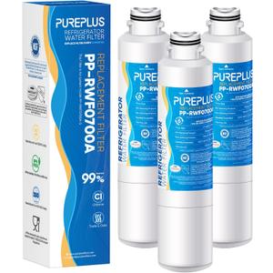 PUREPLUS DA29-00020B Refrigerator Water Filter Replacement for Samsung RF28HMEDBSR, RF263BEAESR, HDX FMS-2, HAF-CIN/EXP, RF4287HARS, RF28HFEDBSR, DA29-00020A, RF261BEAESR, DA97-08006A, 469101, 3PACK