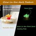 Ceramic Ring Dish with Glow-in-the-Dark Coral, Jewelry Dish Tray for Ring, Earrings, Necklaces, Coral Jewelry Plate Organizer with Greeting Card, Decorative Trinket Dish for Bedroom, Vanity, Bathroom