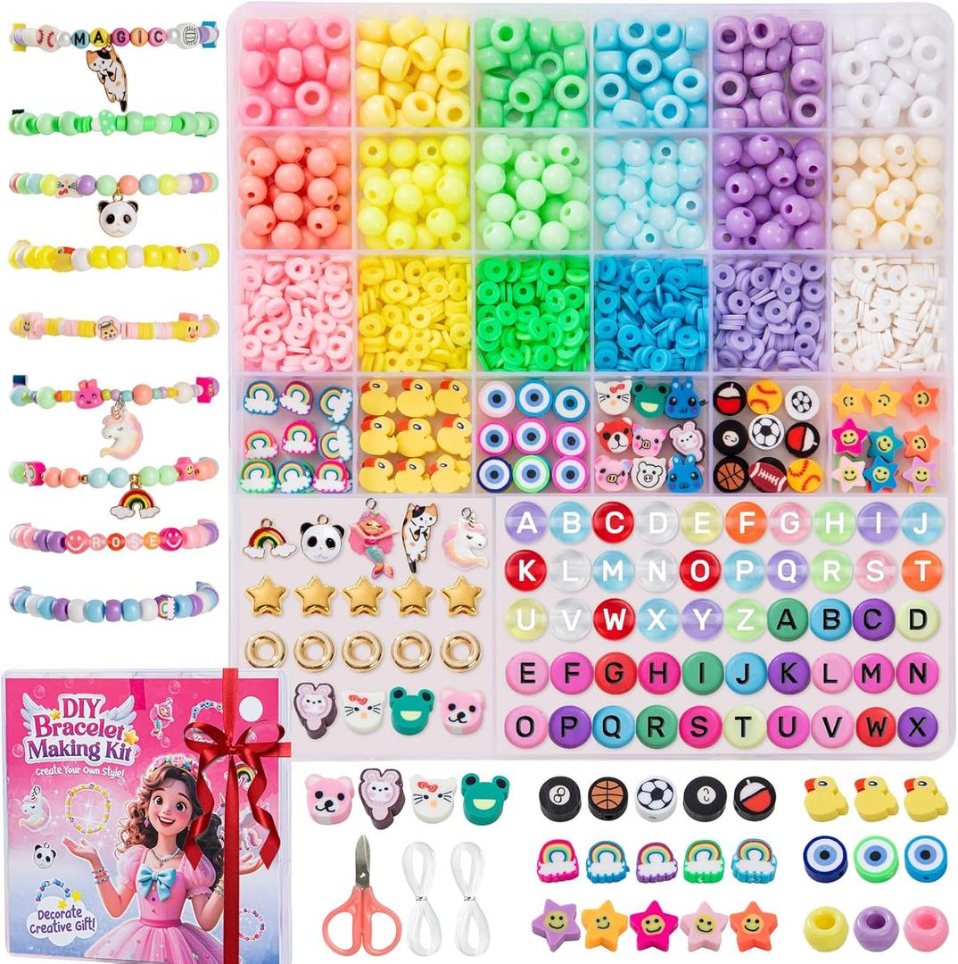 Taybonds Beaded Bracelet Assembly Set, 1400+ Pcs Polymer Clay & Letter Beads with Pearl and Spacer Beads, Aesthetic Jewelry Components for Adult Personal Style (18 Colors)
