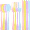 Kochorie 300 Pieces Graduation Pastel Plastic Silverware Heavy Duty Plastic Cutlery Set Heavyweight Disposable Utensils Includes Spoons Forks Knives for Birthday Wedding Dinner, Macaron Colors