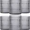 Brown Vintage Hobnail Drinking Glasses Set of 6, Embossed Water Tumbler 12oz, Kitchen & Bar Beaded Glass Cups, Beverage Glass Cups for Water, Beer, Juice, Housewarming and Mother's Day Gift