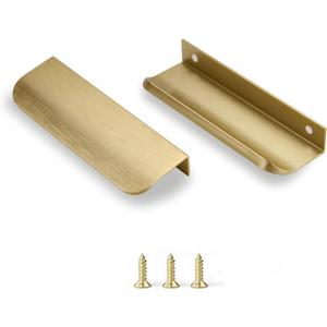 Edge Finger Tab Pull for cabinets Kitchen Concealed Drawer pulls Aluminum Hidden Door Handle for Home 10 Pack Modern Brushed Brass 6" Overall Length Easy Installation
