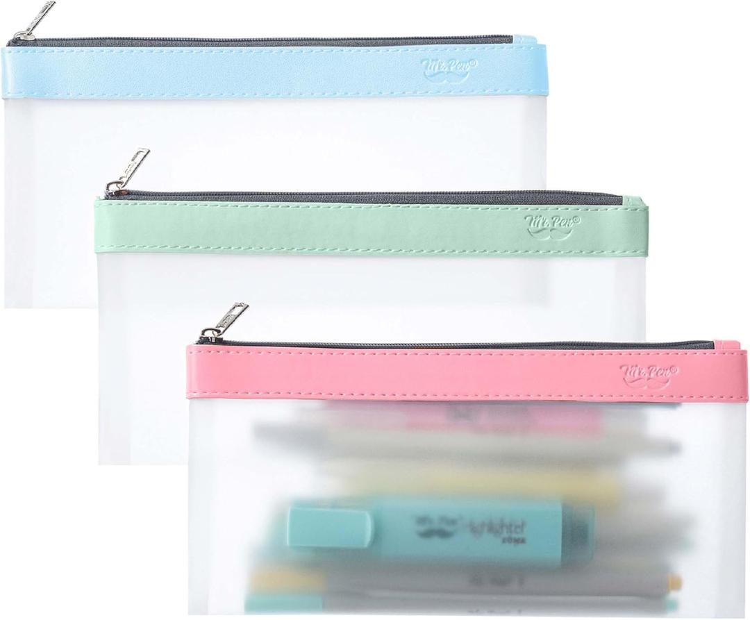 Mr. Pen- Clear Pencil Pouch, 8.50"x4.25", 3 Pack, Durable TPU Material, Medium Water-Resistant Pencil Bags with Smooth Zipper, Multipurpose Clear Pouch for Stationery, School, Office, Travel Supplies