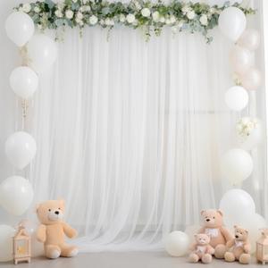 10ft X 10ft White Tulle Backdrop Curtain for Parties, Sheer Backdrop Curtains Fabric Drapes for Wedding Ceremony Arch Party Stage Decorations (10ft x 10ft(2 Panels 5*10ft))
