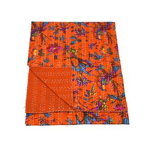 Quilts Indian Cotton Handmade Quilted Blanket Indian Cotton Floral Print Bedspread Kantha Work Bohemian Bed Decor Throw Blanket Twin/King/Queen