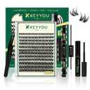 KEYYOU Lash Clusters Kit 120pcs 8-18mm Mix, DIY Eyelash Extension Kit with Bond and Seal, Eyelash Glue and Tweezers for Volume Fluffy Lashes at Home (KY01)