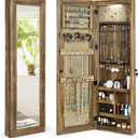 SRIWATANA Jewelry Armoire Cabinet, Solid Wood Jewelry Organizer with Full Length Mirror Wall/Door Mounted(Carbonized Black)