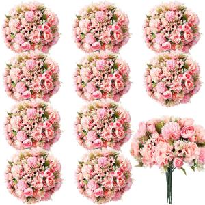 Tigeen 12 Pcs Peonies Artificial Flowers Faux Roses Silk Flowers Hydrangea Artificial Bouquet for Wedding Table Centerpiece Floral Vase Home Office Bridal Decor (Pink)