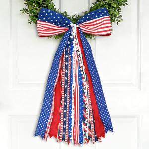 4th of July Decorations - Patriotic Wreath Sash Bow 27x13 Inch - Memorial Day Decor - American Flag Ribbon Bow for Front Door - Fourth of July 250th Anniversary Patriotic Decoration for Indoor Outdoor