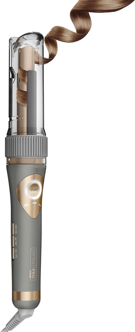 INFINITIPRO BY CONAIR Curl Secret Automatic Curling Iron - 3/4-inch Barrel - Hair Curler for All Hair Types and Lengths - Dual Voltage for Worldwide Travel (3/4 Inch, Gray With Gold Accents)
