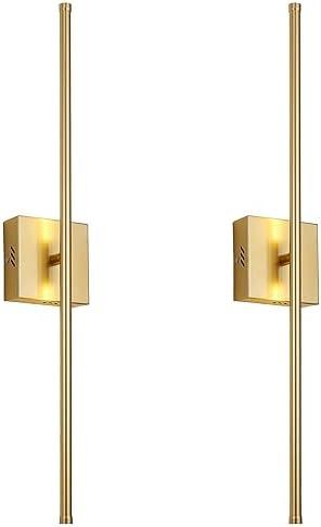 KARTOOSH Modern Wall Sconces Set of Two, Dimmable Hardwired Wall Sconces, 350° Rotate, LED Matte Gold Wall Light Fixtures, 3000K Warm Light for Bathroom, Living Room,27.8 Inch