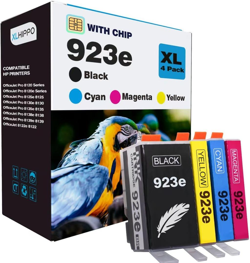 923XL 923e Ink Cartridges for HP Printers 8120e 8130e Series Replacement for HP 923e 923 923XL Ink Cartridges, Compatible for OfficeJet Pro 8125e 8135e 8138e 8139e 8135 8139 8130 e |4 Pack