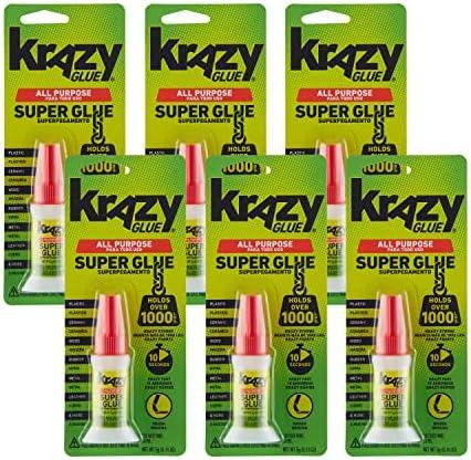 Krazy Glue All Purpose Brush-On Superglue, 5 g, 6 Count, Quick Dry, No-Clog Adhesive for Ceramic, Plastic, Wood, Glass, Porcelain, Metal, Leather & More, Clear, Holds Over 1000 Lbs*