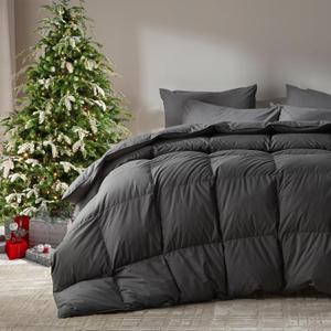 Goose Feather Down Fiber Comforter Cal King Size,100% Organic Cotton Duvet Insert,All-Season Luxury Duvet Insert with Baffle Box Design, 750+Fill Power Hotel Collection Bedding Comforter (Grey)